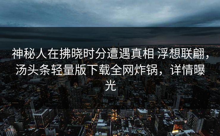 神秘人在拂晓时分遭遇真相 浮想联翩，汤头条轻量版下载全网炸锅，详情曝光
