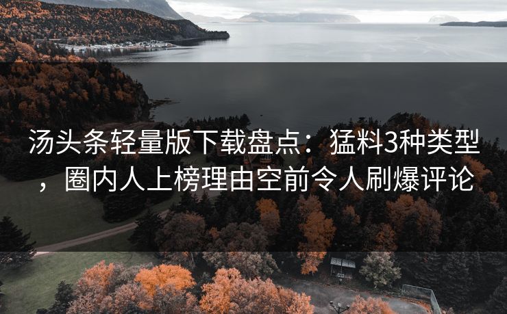 汤头条轻量版下载盘点：猛料3种类型，圈内人上榜理由空前令人刷爆评论