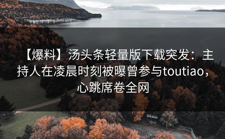 【爆料】汤头条轻量版下载突发：主持人在凌晨时刻被曝曾参与toutiao，心跳席卷全网