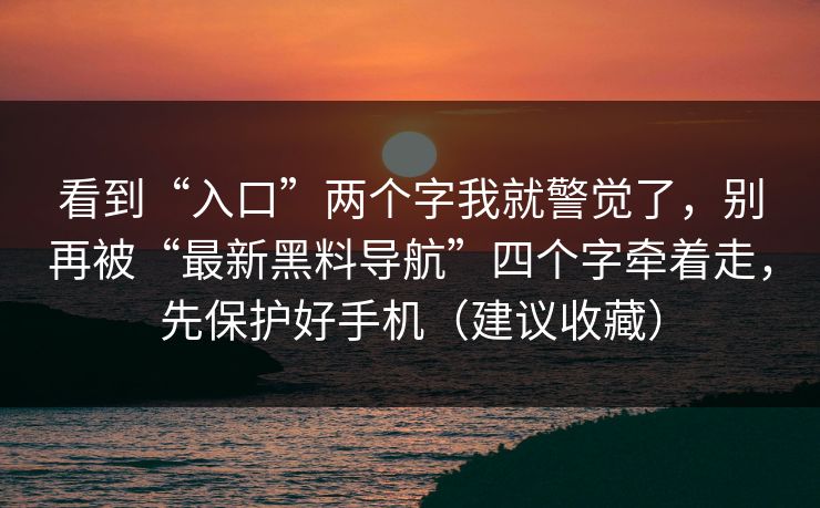 看到“入口”两个字我就警觉了，别再被“最新黑料导航”四个字牵着走，先保护好手机（建议收藏）