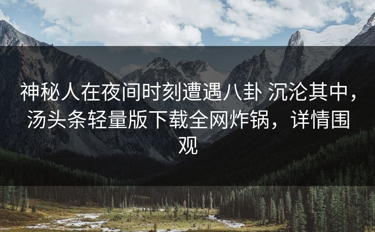 神秘人在夜间时刻遭遇八卦 沉沦其中，汤头条轻量版下载全网炸锅，详情围观